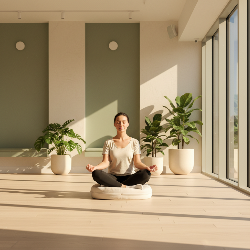 Huzurlu bir ortamda meditasyon yapan kişi